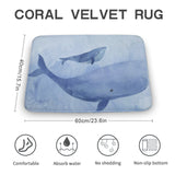 Coral Velvet Rug with Blue Whales, Non-slip, Absorbent, 40cm x 60cm bathroom rug