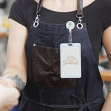 Custom badge reel with 'Enjoy Summer' design, metal clip, and retractable cord. Personalized badge holder.