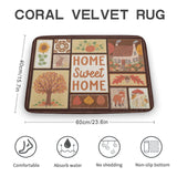 Coral velvet bathroom rug, non-slip, 'Home Sweet Home' design, autumn theme, absorbent