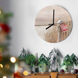 Coastal MDF wall clock for living room decor, beach scene design, round, wooden clock