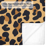 Leopard print flannel blanket with white corner, soft fleece material for home decor