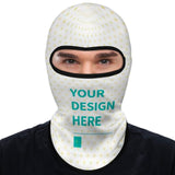 Customizable balaclava face mask for sun protection, with 'YOUR DESIGN HERE' text.