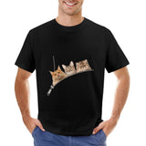 Men's black short sleeve t-shirt with cat pocket design. Classic crew neck tee.