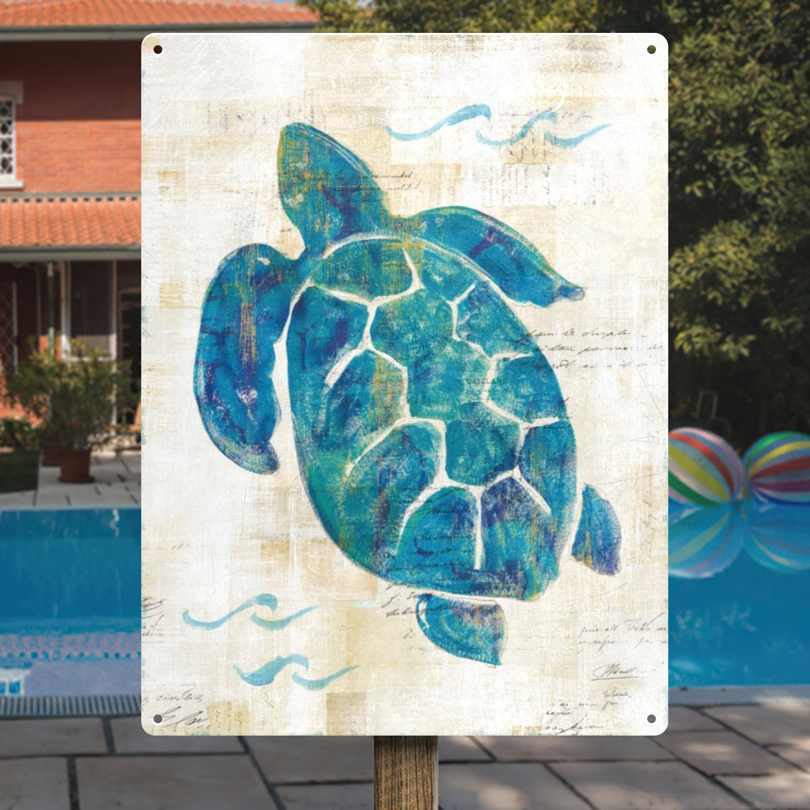 Sea Turtle Metal Sign for Beach Home Decor, Blue and green turtle wall art, iron sign for bathroom or living room.