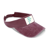 Custom maroon denim visor with 'YOUR DESIGN HERE', customizable design