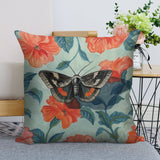 Academia Moth linen throw pillow case, orange floral pattern home decor, made in USA, linen material