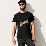 Black men's t-shirt with cat zipper pocket graphic. Crew neck, perfect gift for cat lovers, S-6XL.