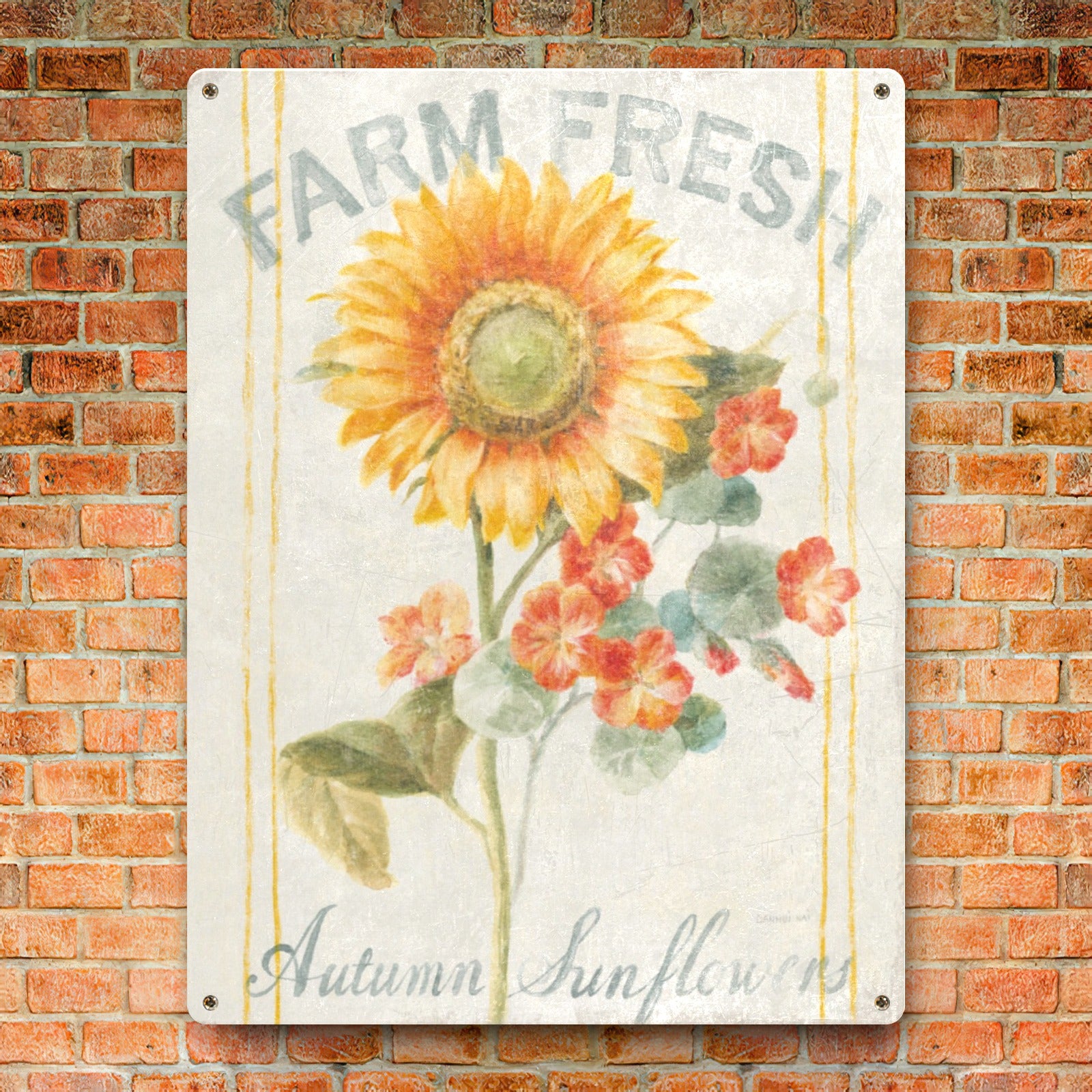 Autumn sunflower metal sign with Farm Fresh inscription for home decor and gifting