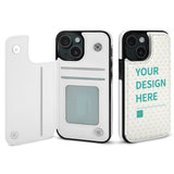 White PU Leather iPhone 15 Series Flip Case with Custom Design, Card Slots, and Magnetic Closure