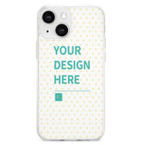 iPhone 13 case with YOUR DESIGN HERE text, heart pattern design, and TPU material for personalization