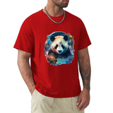 Red men's crew neck t-shirt with panda graphic, MyArtsyGift, comfortable cotton tee, classic design