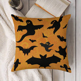 Halloween Linen Throw Pillow Case Set with Bats and Ghosts, perfect for living room decor