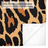 Leopard print flannel blanket, cozy and warm, fleece fabric. Perfect for home decor.