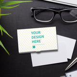 Personalized aluminum business card holder with custom design. Features 'YOUR DESIGN HERE'. Ideal gift for men and women.
