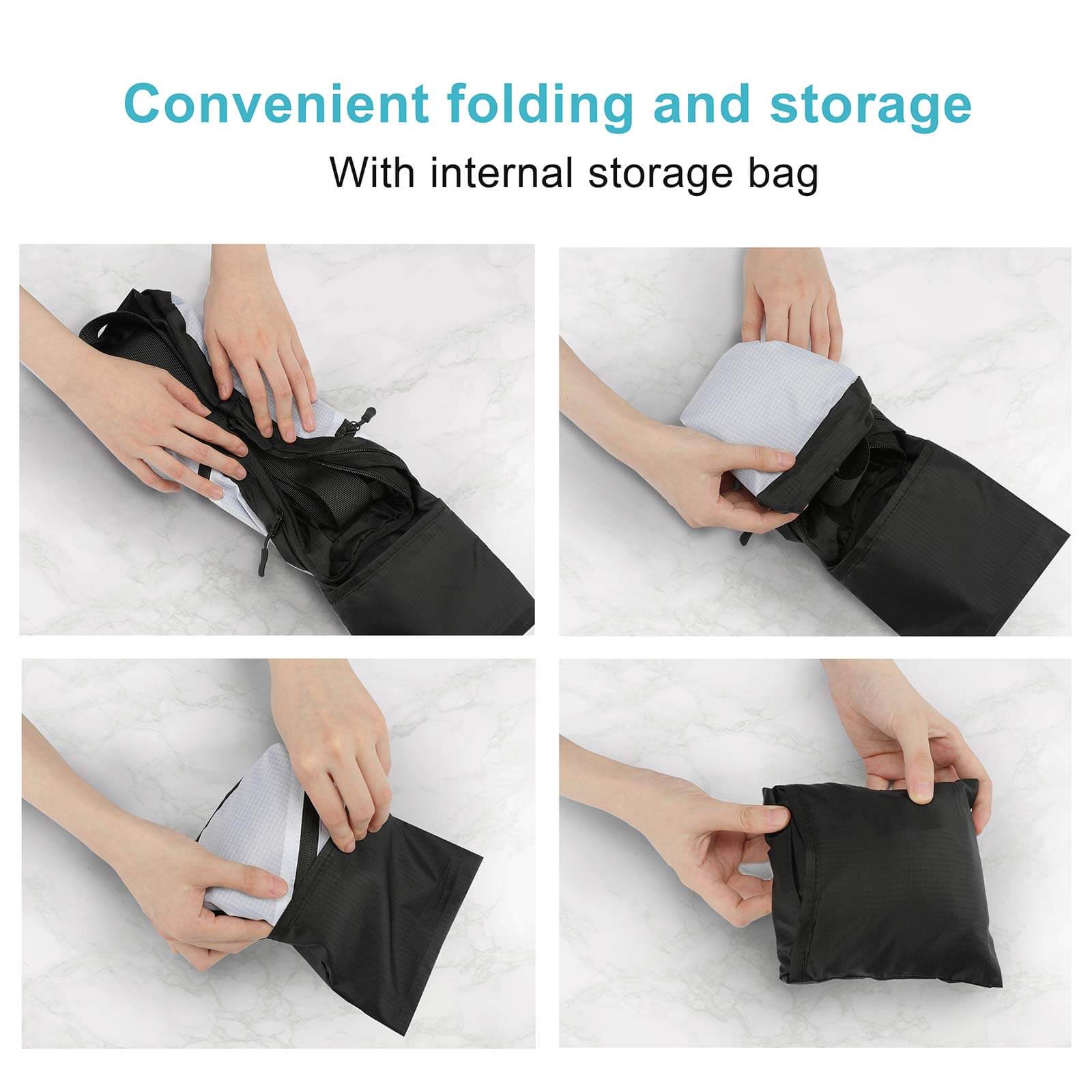 MyArtsyGift foldable sling bag, compact crossbody bag, easy storage demonstration, black Oxford cloth.