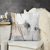 Abstract art plush throw pillow cover for sofa, couch, or living room. Modern art design in white, gray and black.