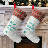 Personalized sequin Christmas stocking with plaid cuff, customizable design for Christmas party decoration
