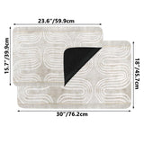 Abstract beige rubber doormat with white wave pattern, ideal for indoor/outdoor use, featuring size details.