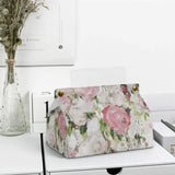 Floral PU tissue box cover, rectangular design, ideal for bathroom, office, or home use, featuring pink roses.