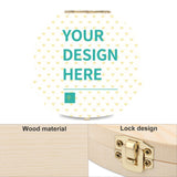Customizable wooden baby tooth box with lock, featuring 'YOUR DESIGN HERE' text, ideal keepsake gift.
