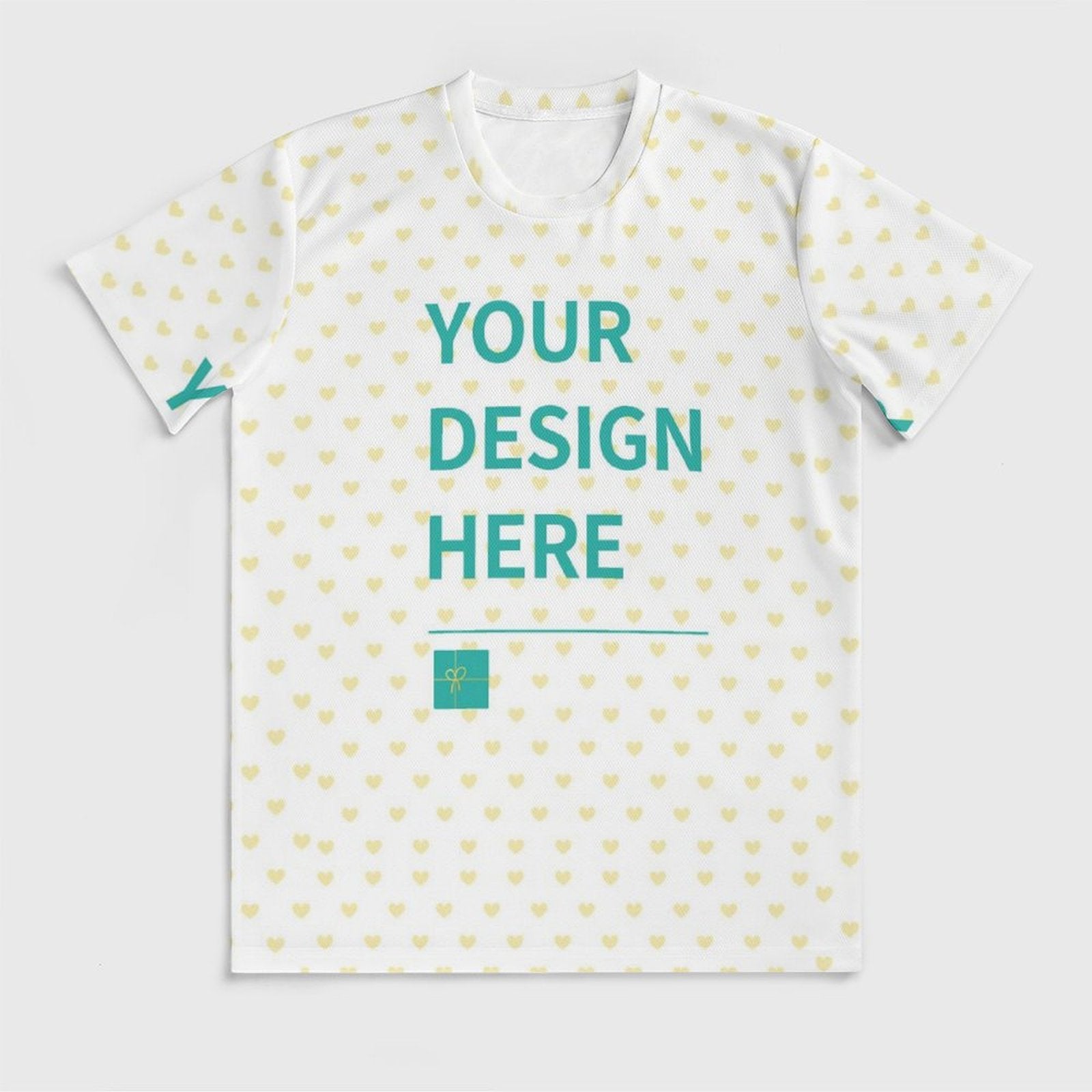 Customizable men's short sleeve graphic t-shirt with 'YOUR DESIGN HERE' design, ultra-soft mesh fabric from MyArtsyGift.com