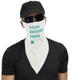 Custom neck gaiter with ear loops, "YOUR DESIGN HERE" face covering, ideal for outdoor activities