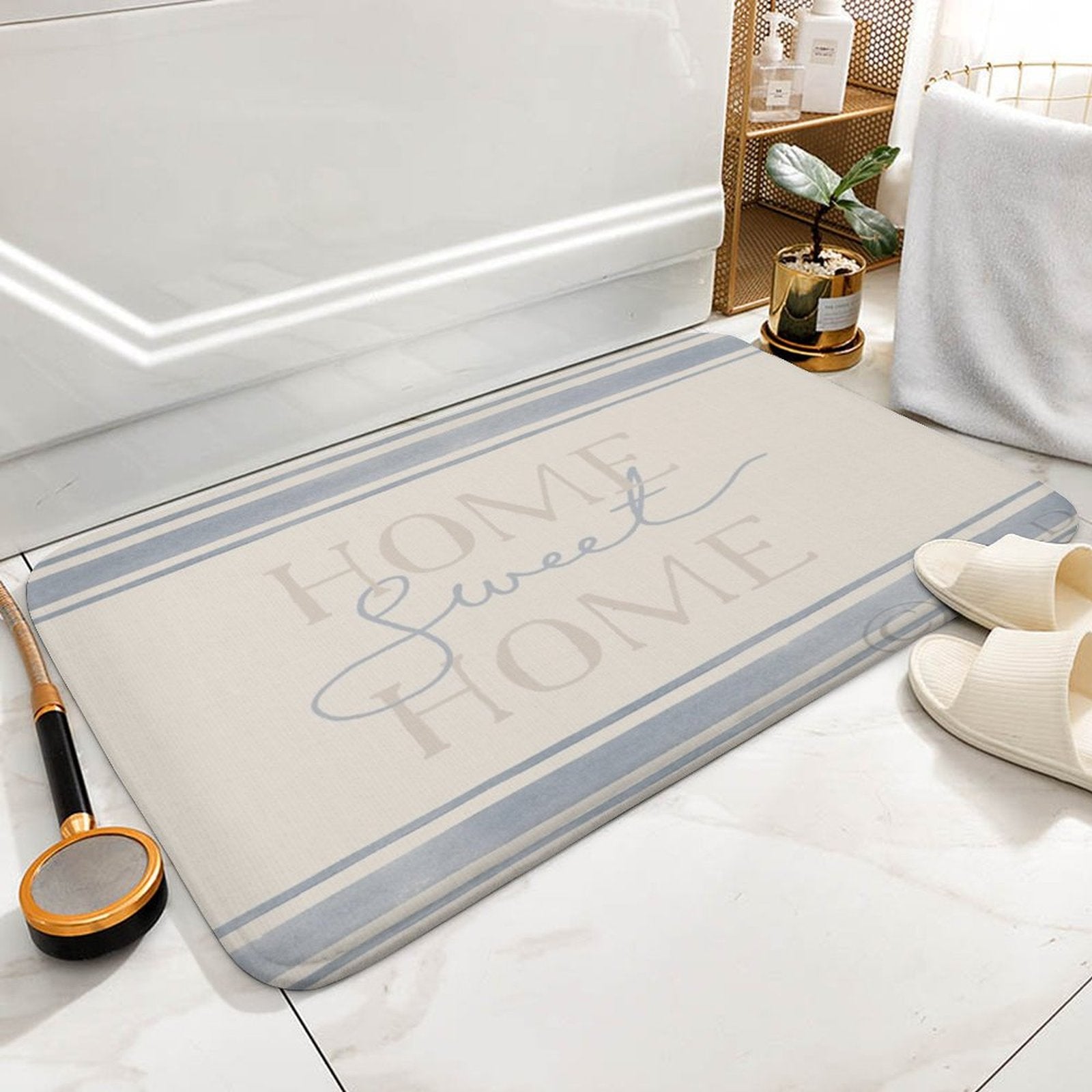 Coral velvet bath rug with HOME Sweet HOME text, non-slip, for bathroom