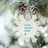 Personalized snowflake Christmas ornament with custom design area, perfect for Xmas decor, hanging decoration