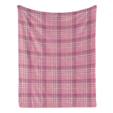 Pink buffalo plaid flannel blanket, USA made, perfect for cozy comfort and stylish home decor.
