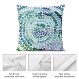 Blue and green spiral plush throw pillow cover. Features soft fabric, invisible zipper, and fine workmanship.