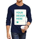 Men's custom long sleeve t-shirt with "YOUR DESIGN HERE" design in navy blue. Personalized gift option at MyArtsyGift.com