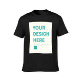 Customizable black men's short-sleeve t-shirt with 'YOUR DESIGN HERE' print, MyArtsyGift