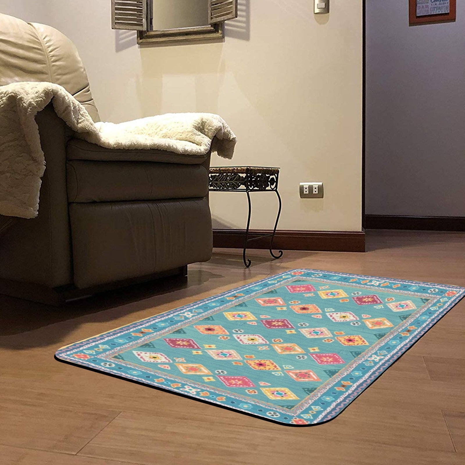 My Life Entrance Door Mat with diamond pattern, teal background, suitable for indoor and outdoor use