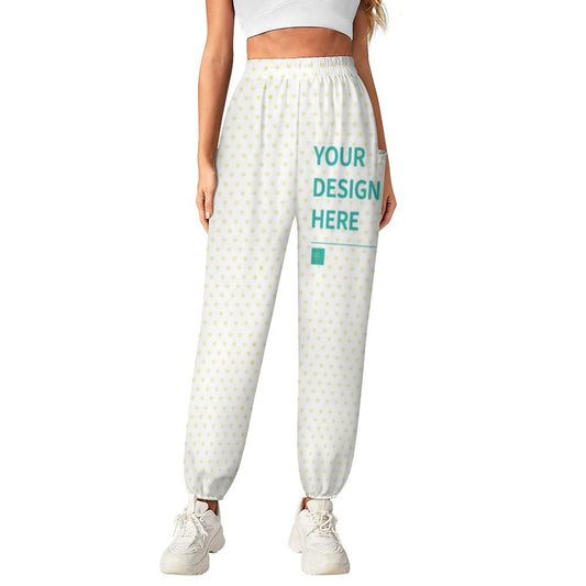 Custom sports pants for women with personalized design, white fabric and heart patterns