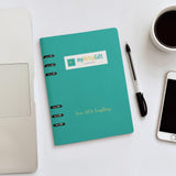 MyArtsyGift Teal loose-leaf notebook, A5 journal for school or office, PU leather with 'From Art to Everything'.