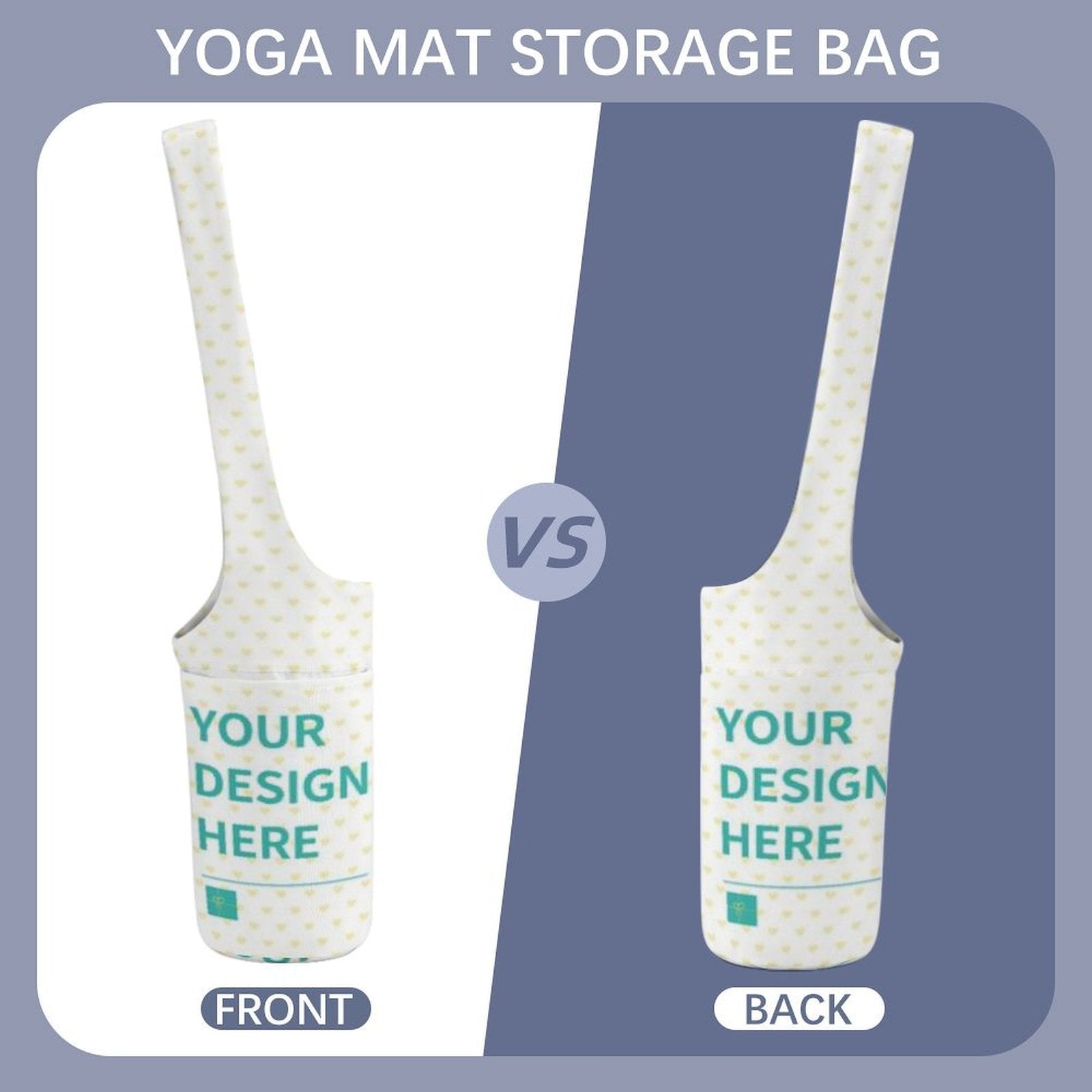 Canvas Yoga Mat Bag - Customizable design area for women, featuring a white canvas and a heart pattern.