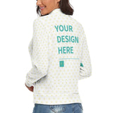Customizable winter turtleneck sweater for women with "YOUR DESIGN HERE" text, offering a personalized gift option.
