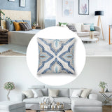 Mosaic plush pillow cover, blue, gray, white pattern. Decorative cushion for sofa and living room. Soft, fluffy and stylish.