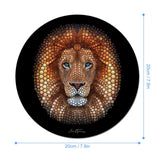 Round mousepad with mosaic lion art, non-slip base, 20cm, office and home use.