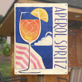 Vintage Aperol Spritz cocktail metal sign decor, orange drink with lemon slice, perfect for home, office, or bar