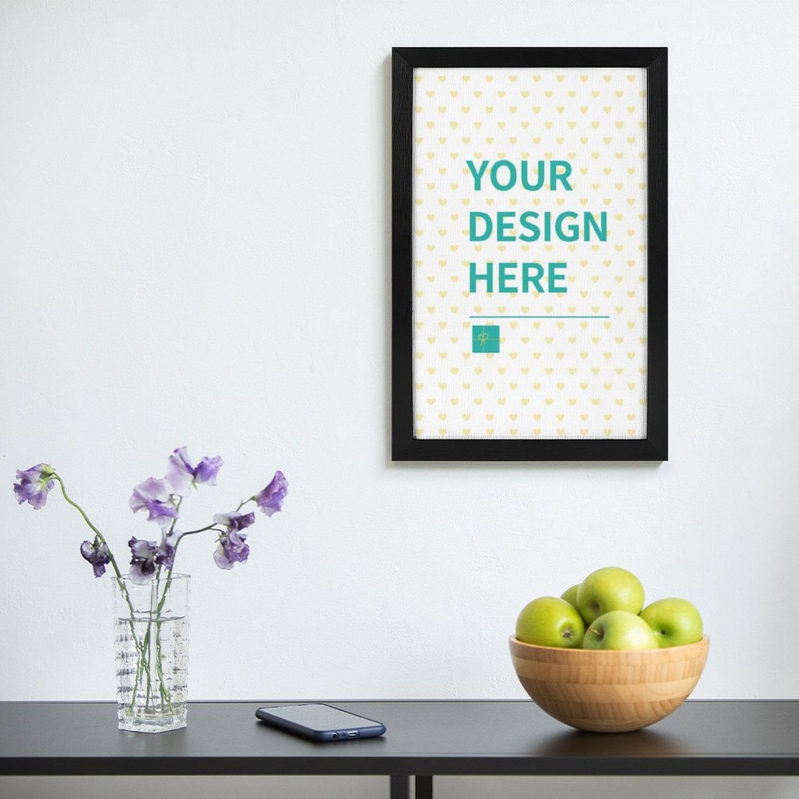 Personalized canvas print with YOUR DESIGN HERE in black frame. Wall art gift, canvas and wood, MyArtsyGift