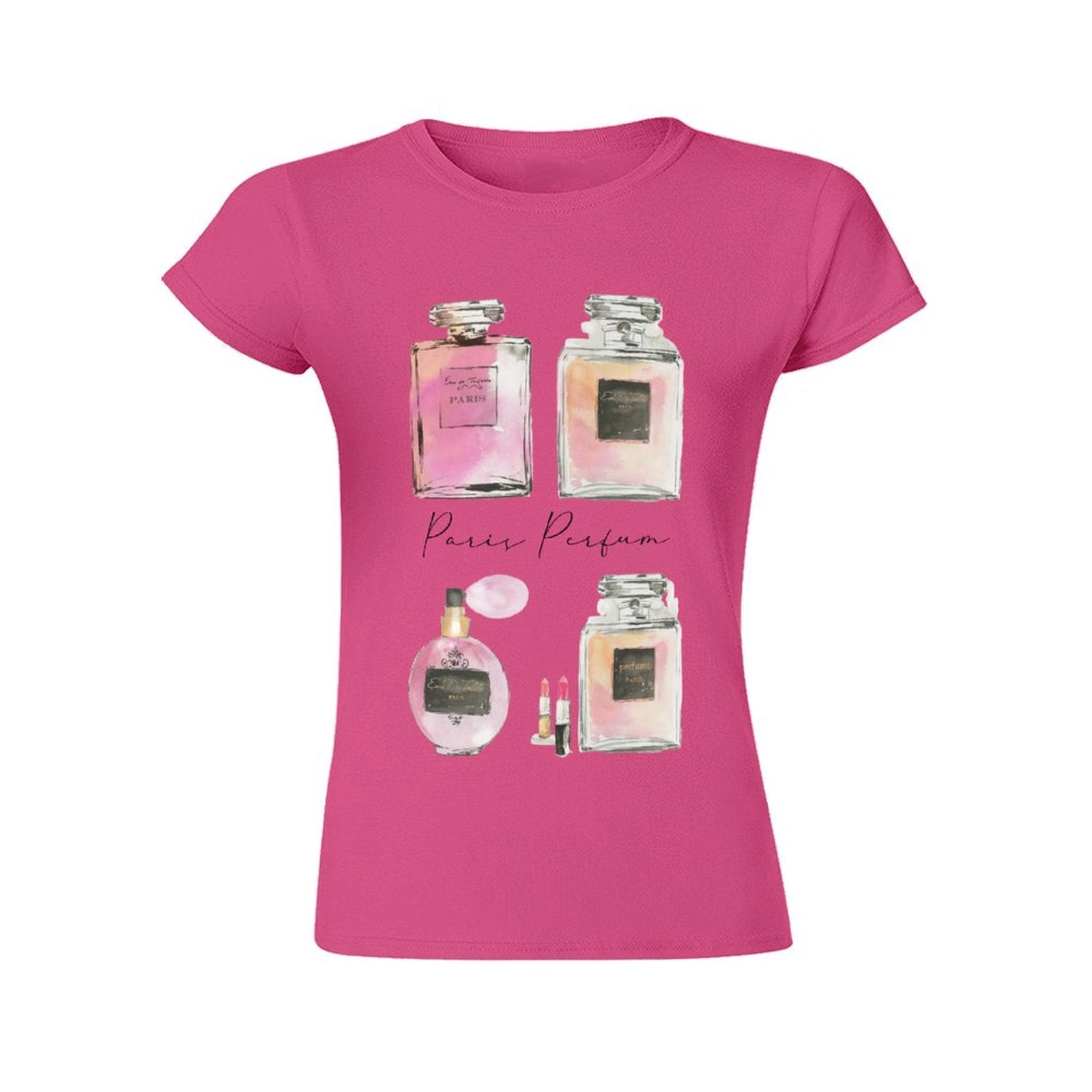 Pink Paris Perfum graphic tee, crew neck short sleeve, MyArtsyGift apparel, women's t-shirt