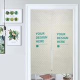 Custom white linen door curtain, personalized with heart pattern and YOUR DESIGN HERE text, perfect for home.