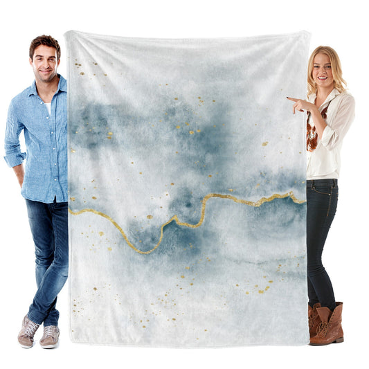 Blue Abstract Flow with Gold Flannel Blanket, made in USA, cozy and warm.