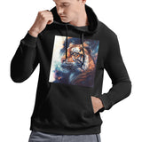 Majestic Tiger - Astro Cruise - Ben Heine Gildan Men's Hooded Sweatshirt. Black cotton hoodie with a vibrant tiger design.