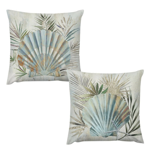 Set of 2 square plush pillow covers with seashell and plant design for home decor