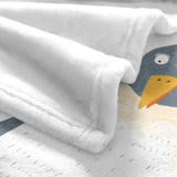 Super soft white flannel penguin blanket for kids, cozy bedding.