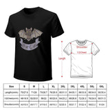 Black short sleeve t-shirt with 'Bor Cat' graphic and size chart, perfect classic tees for men, available in sizes S-6XL.
