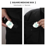 Customizable metal square pill box with YOUR DESIGN HERE design, perfect for travel and pocket storage.