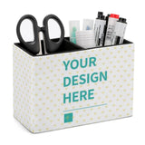 Custom pen holder with personalized design, PU leather desk organizer for office and school supplies.